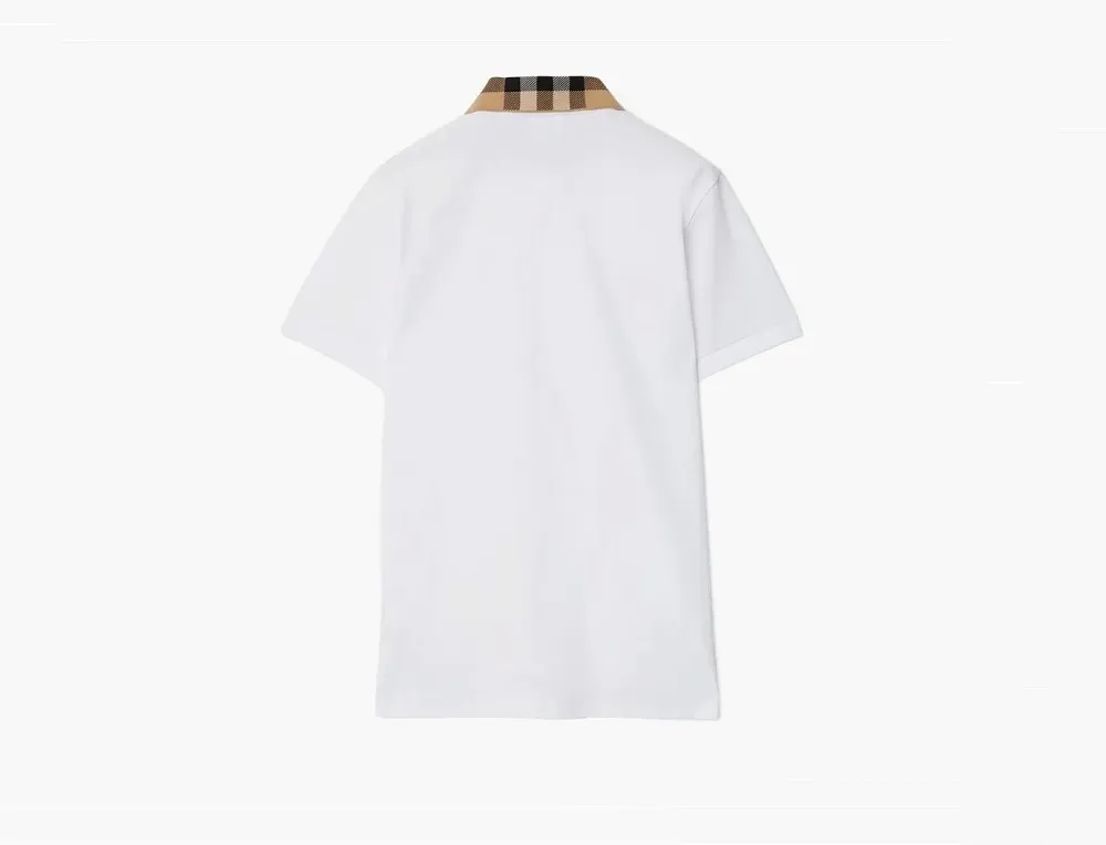 Burberry Check Collar Cotton Polo Shirt  White