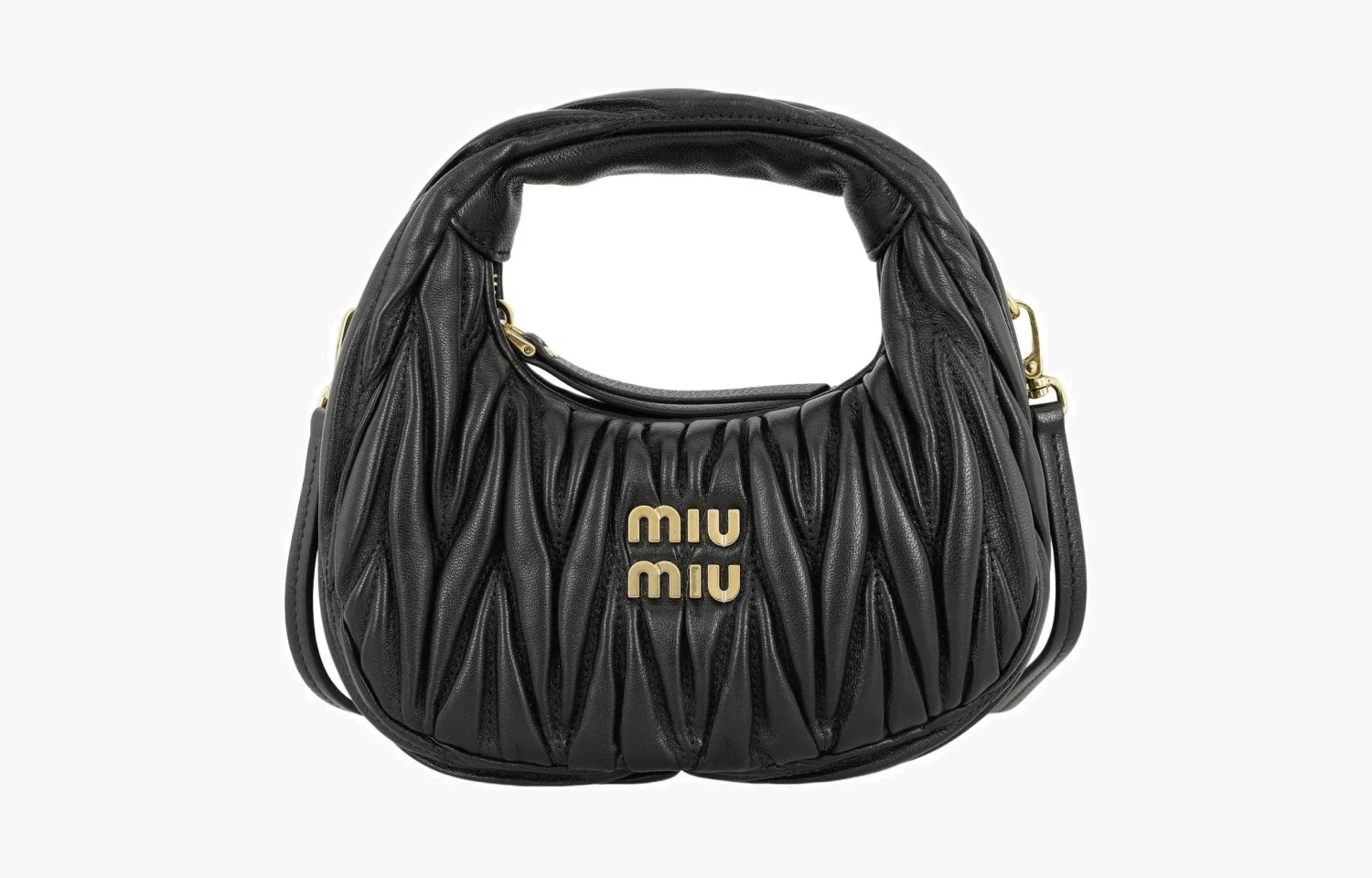 Miu Miu Wander matelassé nappa leather hobo mini-bag "Black" 