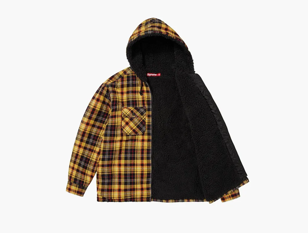 Supreme Lined Zip Up Hooded Flannel Shirt Yellow