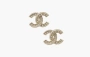 Chanel Crystal CC Gold Stud Earrings Gold 