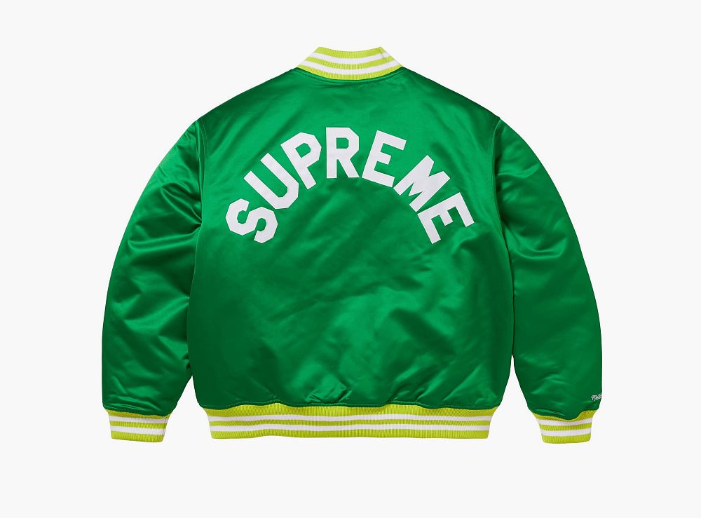 Supreme x Mitchell & Ness Satin Varsity Jacket Green