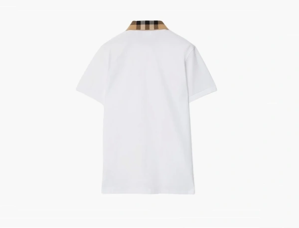 Burberry Check Collar Cotton Polo Shirt  White  Burberry Check Collar Cotton Polo Shirt  White