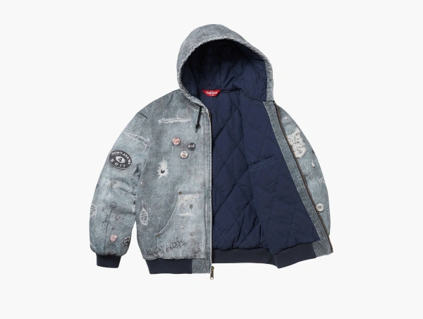 Supreme HJR Trompe L'oeil Hooded Work Jacket Blue 