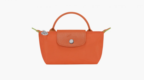 Longchamp Le Pliage Green Handle Pouch Orange Carrot 
