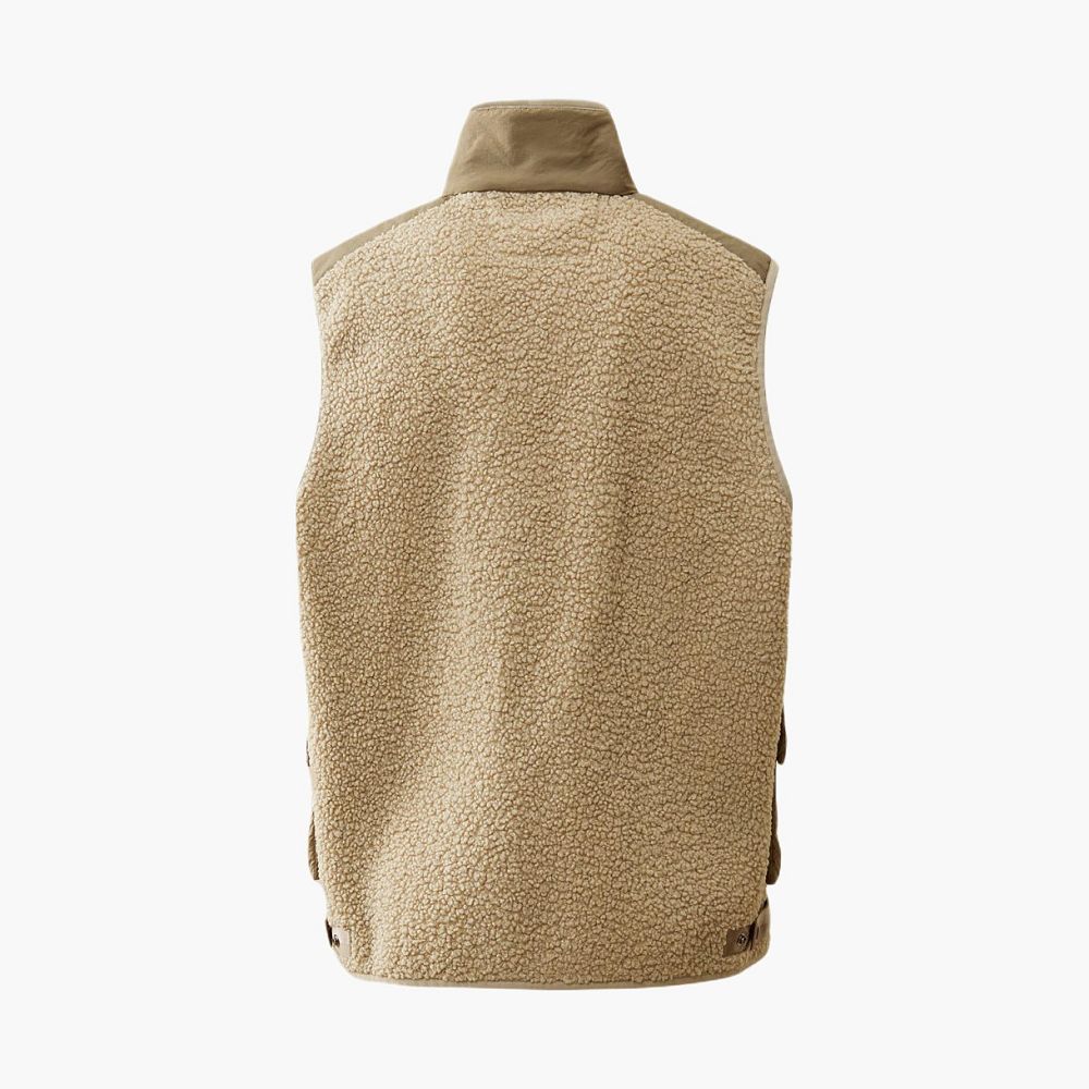C.P. Company Logo Zip Stand Collar Vest Beige