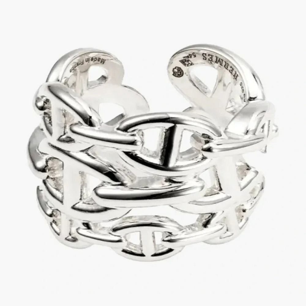 Hermes Large Chaine D'Ancre Enchainee Ring Sterling Silver