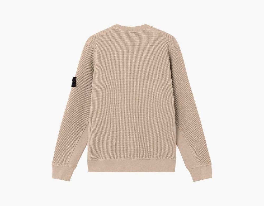 Stone Island Organic Cotton Waffle Fleece Crewneck Sweatshirt Desert
