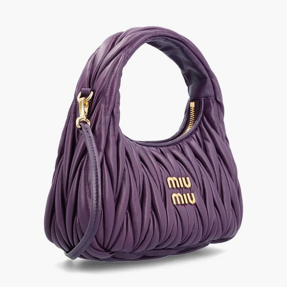 Miu Miu Wander Matelasse Nappa Leather Hobo Bag Violet
