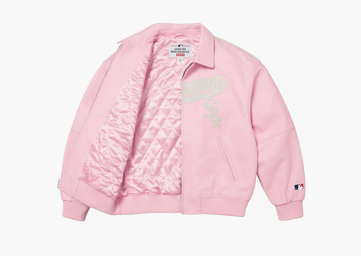 Supreme x Chicago White Sox Leather Varsity Jacket Pink 