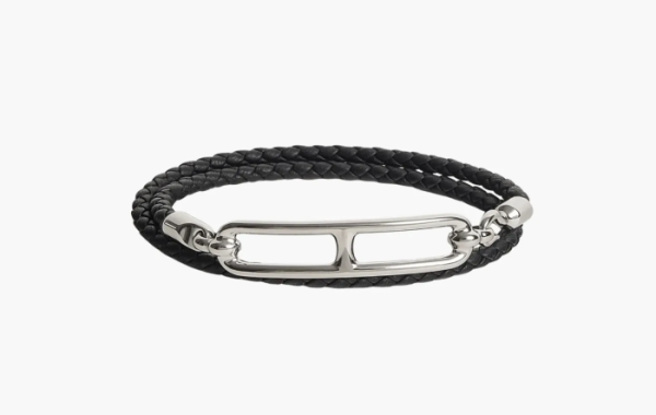 Hermes Roulis Double Tour Bracelet Swift Calfskin Palladium & Noir 