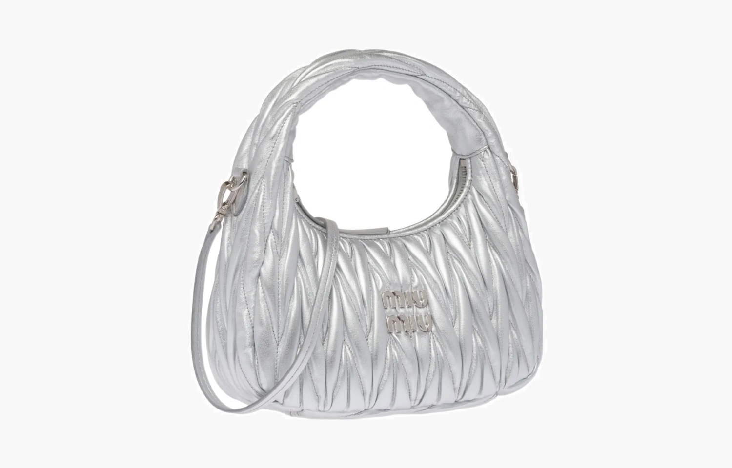 Miu Miu Wander matelassé nappa leather hobo bag "Silver" 