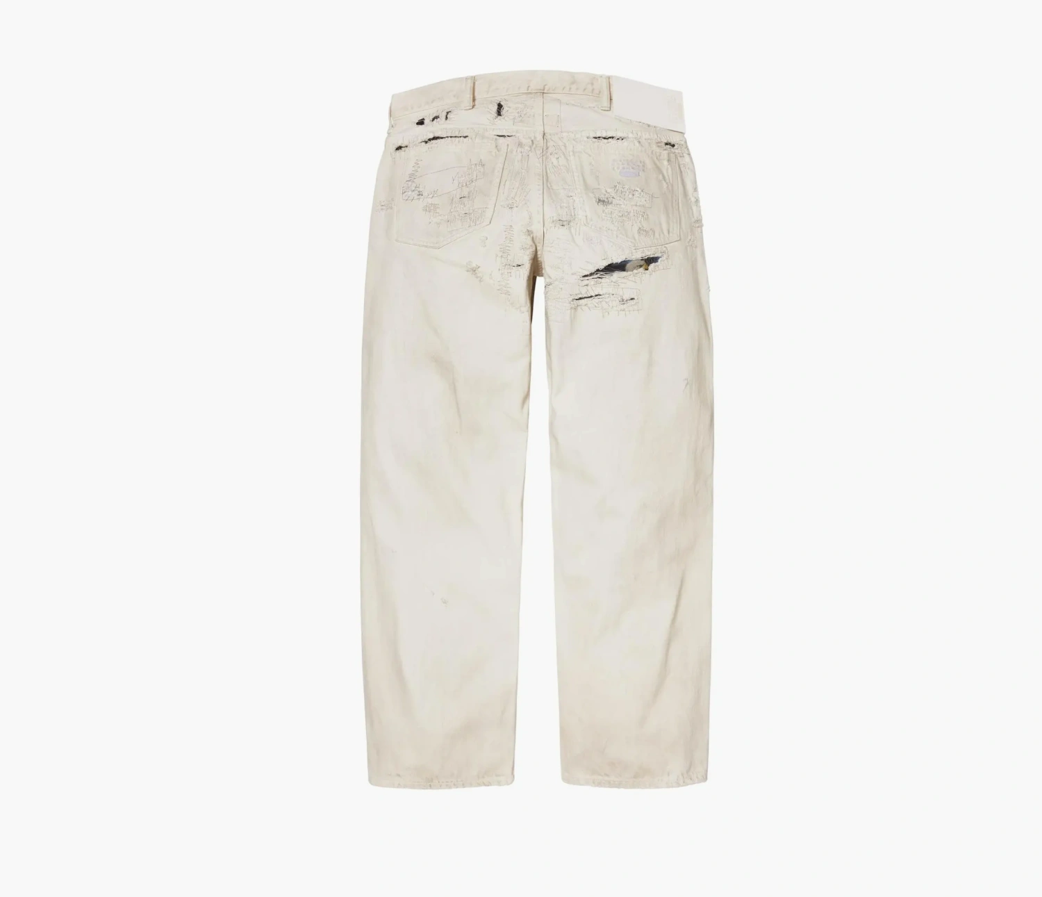 Supreme x MM6 Maison Margiela Distressed Loose Fit Selvedge Jeans White 
