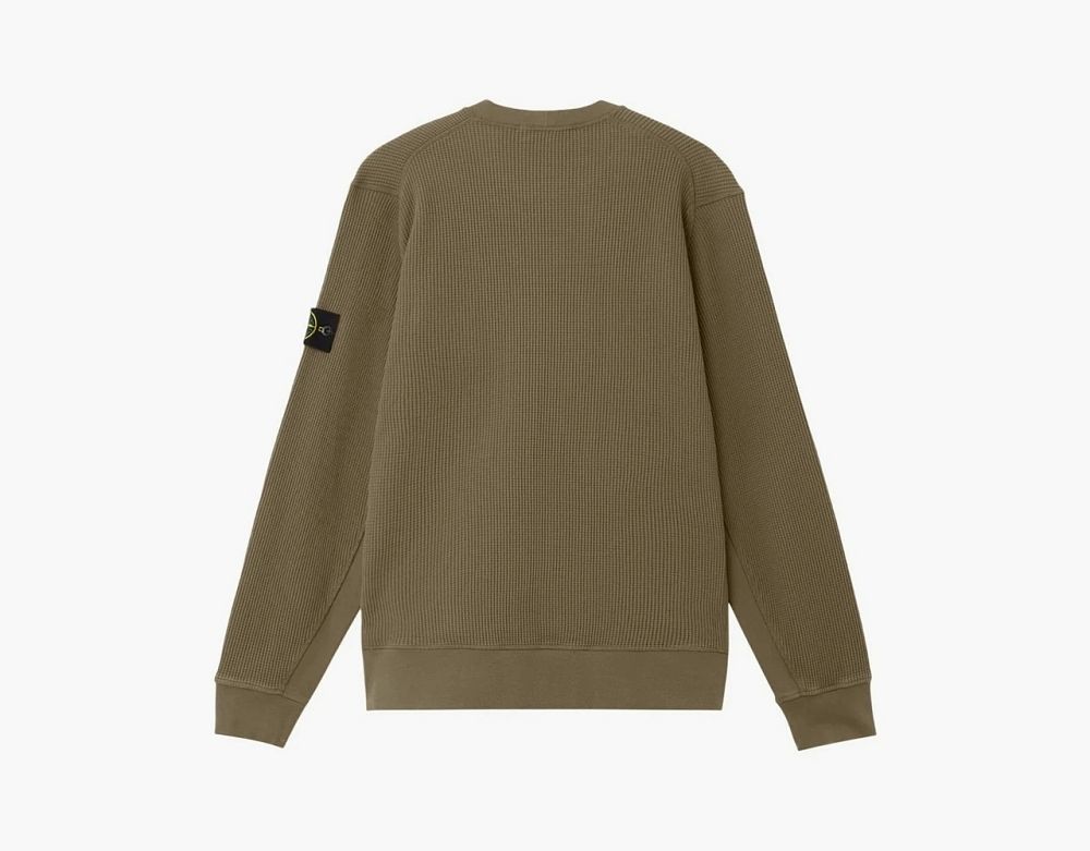 Stone Island Organic Cotton Waffle Fleece Crewneck Sweatshirt Military Green