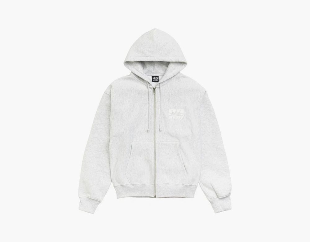 Stussy Box Crown Zip Hoodie Ash Heather
