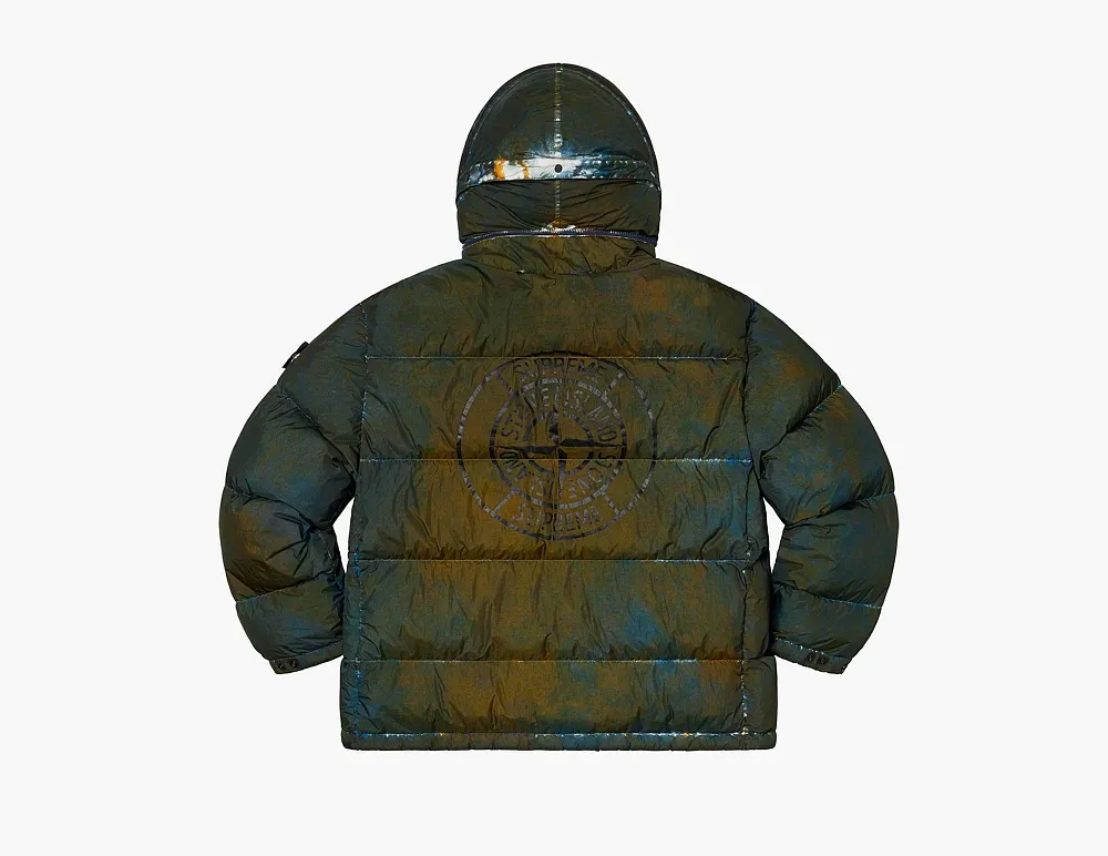Supreme x Stone Island Painted Camo Crinkle Down Jacket Dark Teal