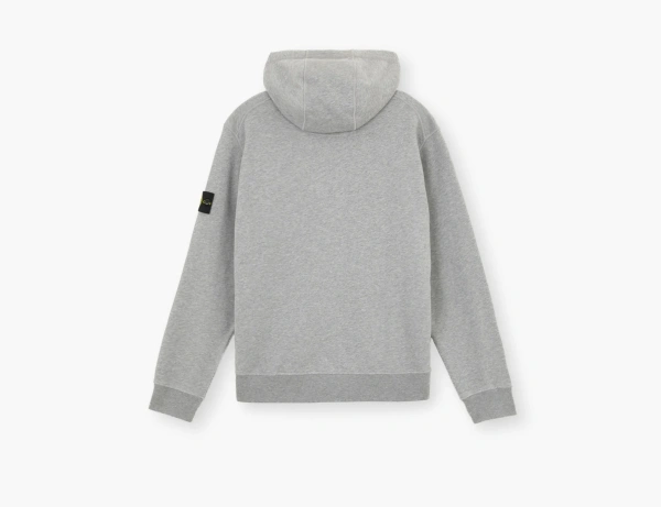 Stone Island Organic Cotton Fleece Hooded Sweatshirt with Drawstring Hood and Zip Dust Grey Melange  Stone Island Organic Cotton Fleece Hooded Sweatshirt with Drawstring Hood and Zip Dust Grey Melange