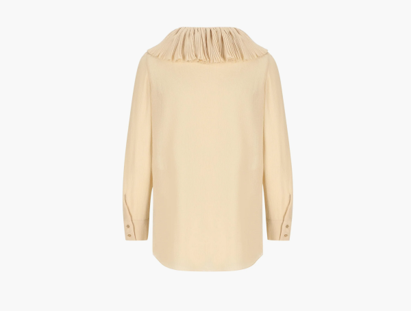 Saint Laurent Muslin Ruffle Blouse Beige 