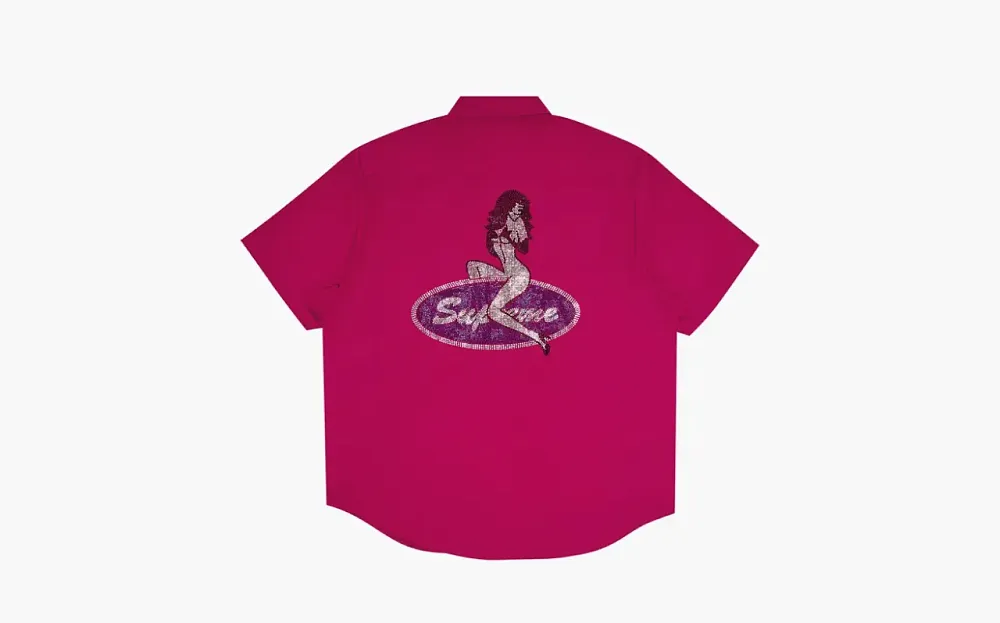 Supreme Rhinestone Pin Up Short-Sleeve Work Shirt Fuchsia