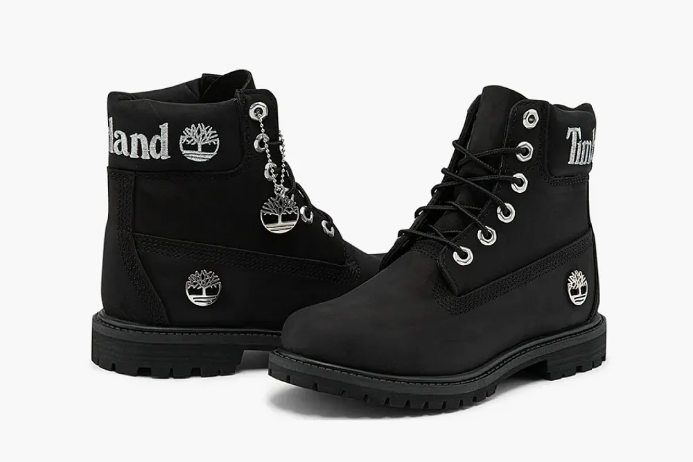 Timberland 6 Inch Premium Waterproof Boots WMNS Black Nubuck With Silver Logo