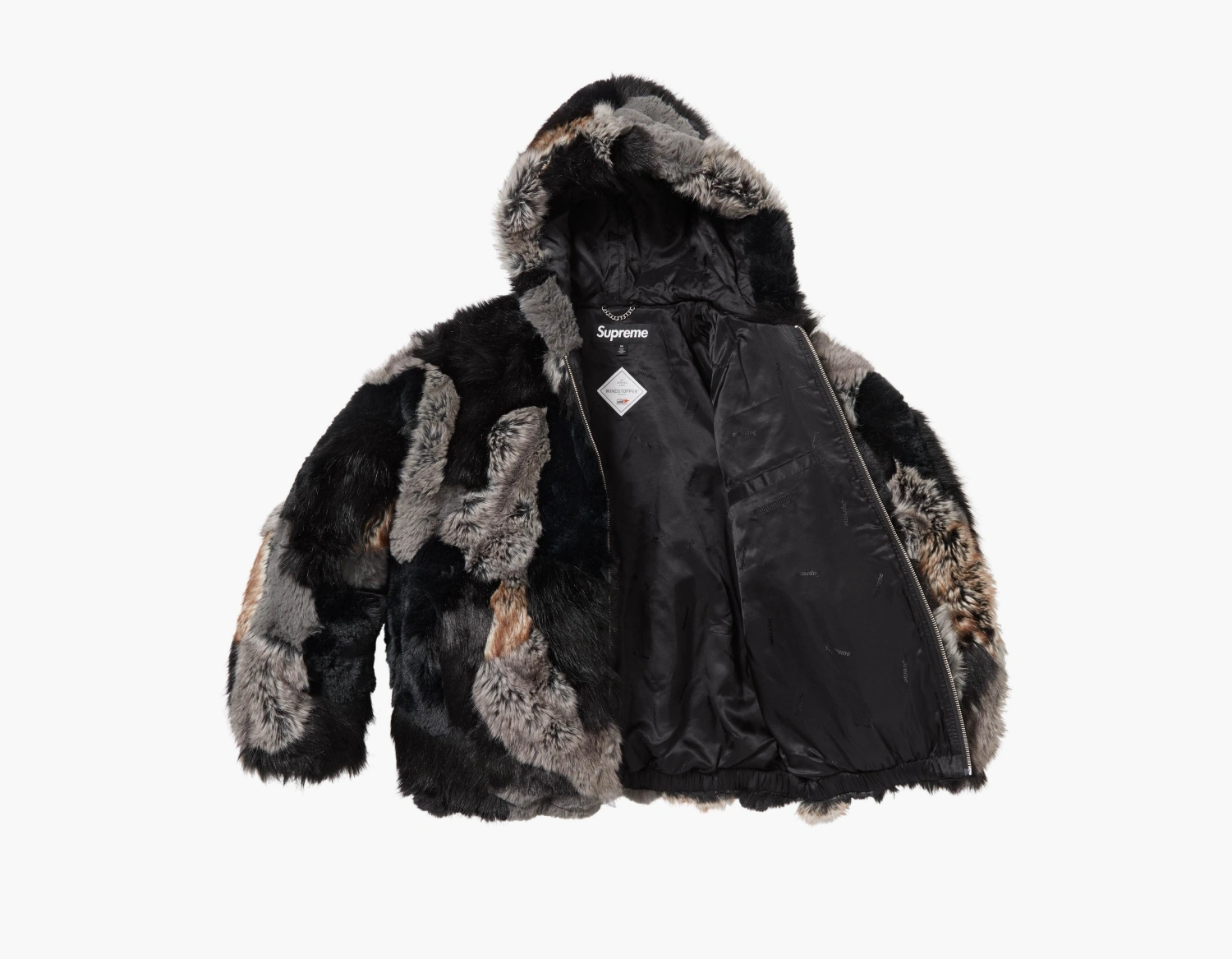 Supreme Patchwork Windstopper Hooded Faux Fur Jacket Black 