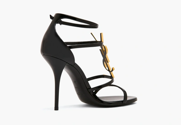 Saint Laurent Cassandra Sandals In Patent Leather Noir 