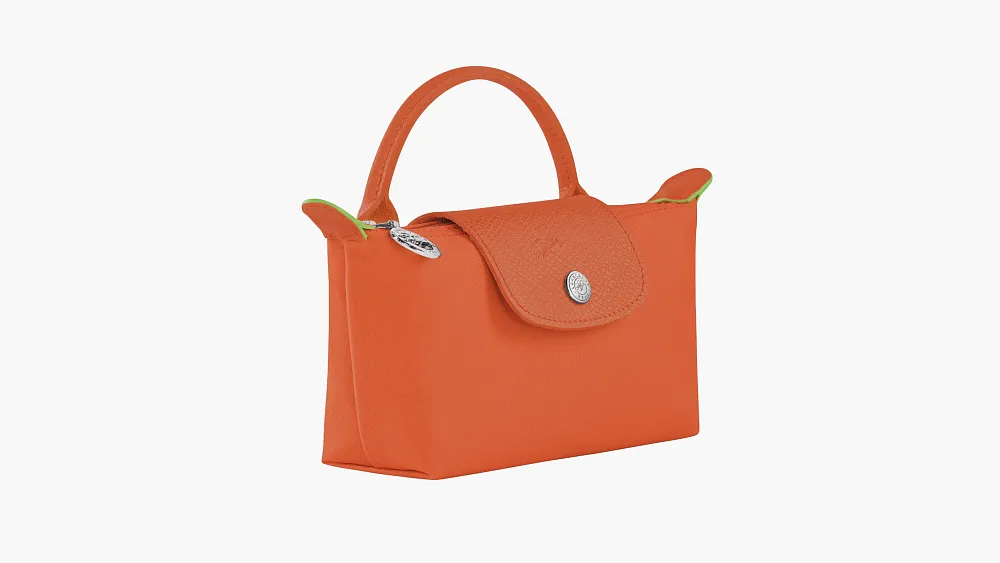 Longchamp Le Pliage Green Handle Pouch Orange Carrot