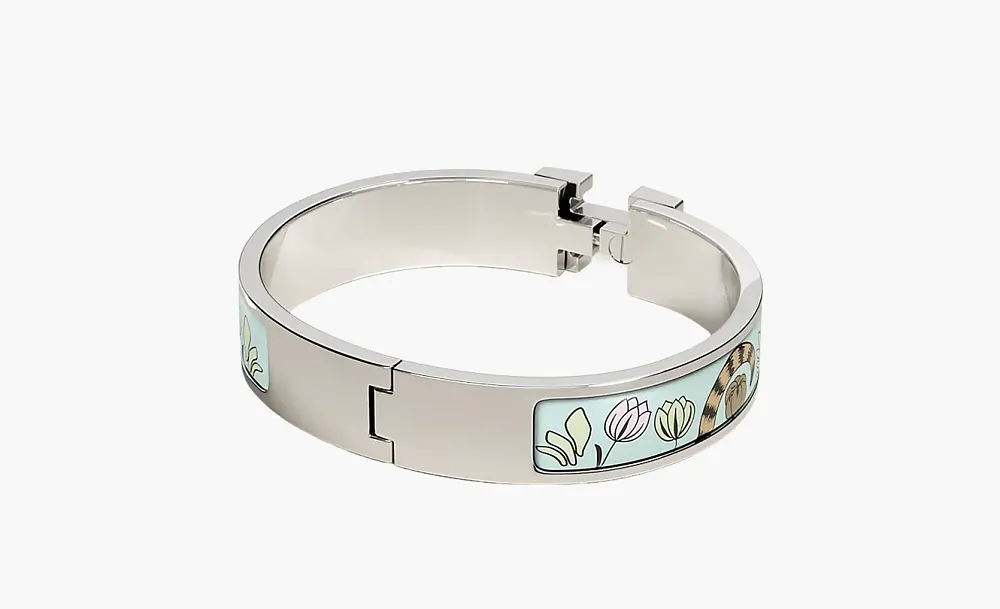 Hermes Clic H Les Leopards bracelet Silver