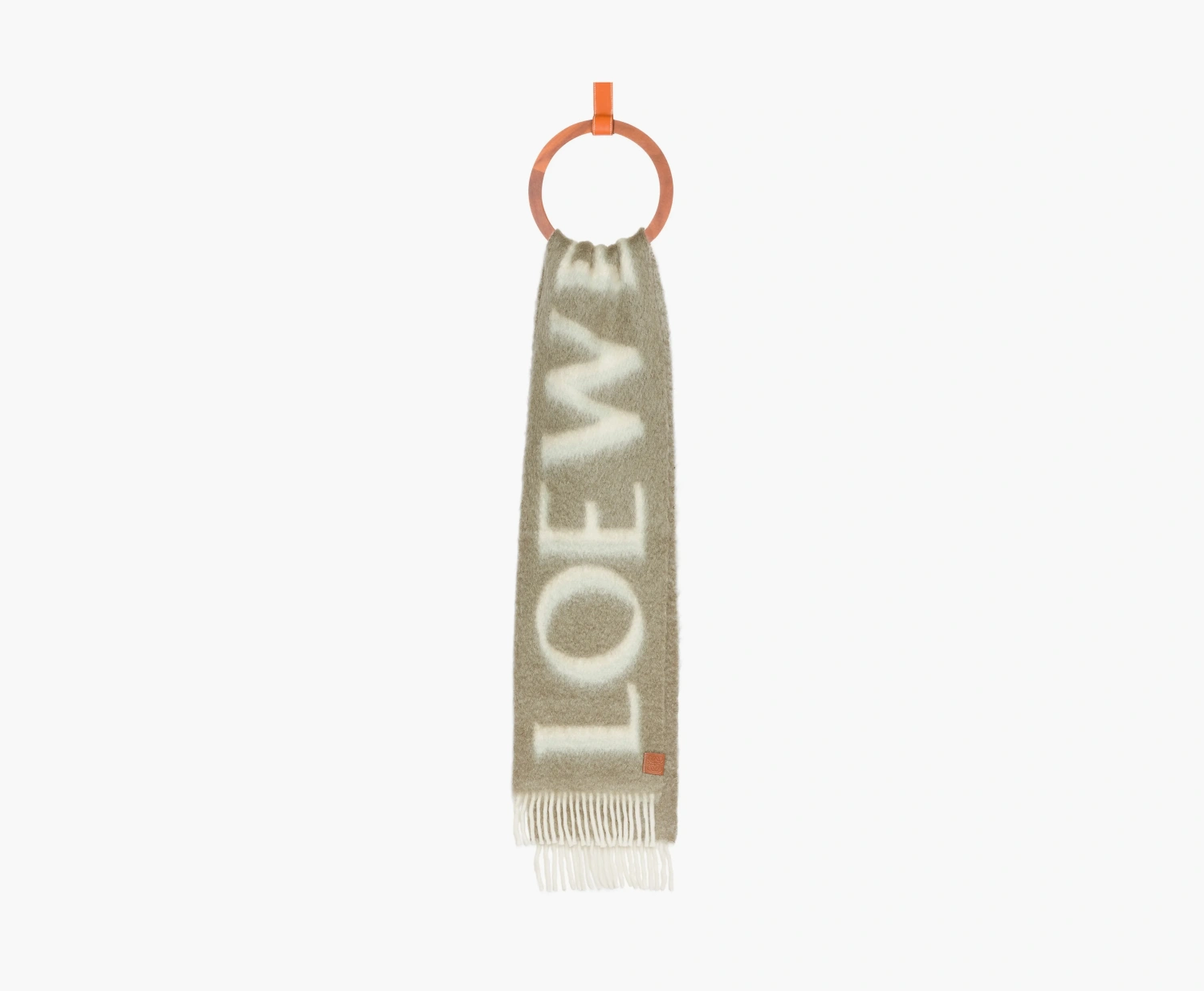 Loewe Scarf In Wool and Mohair Khaki Green/White 