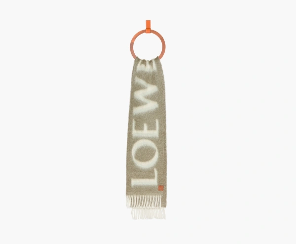 Loewe Scarf In Wool and Mohair Khaki Green/White  Loewe Scarf In Wool and Mohair Khaki Green/White