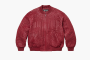 Supreme Mister Cartoon Embroidered Leather Jacket Burgundy 