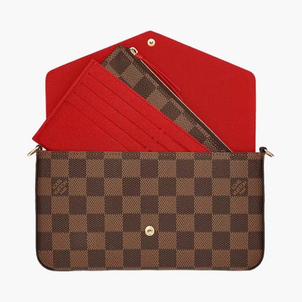 Louis Vuitton Pochette Felicie Damier Ebene Cerise Red Lining