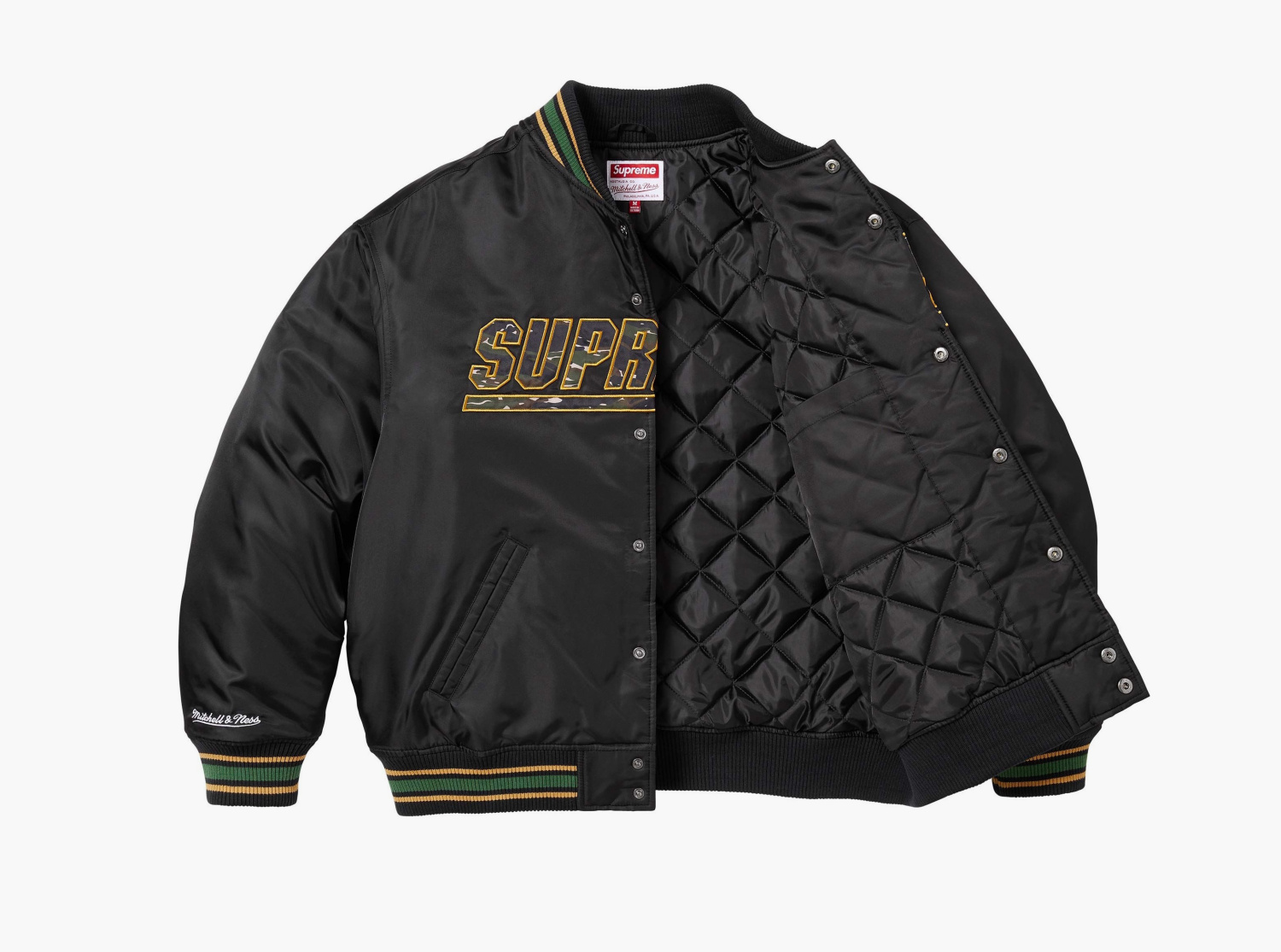 Supreme x Mitchell & Ness Satin Varsity Jacket Black 