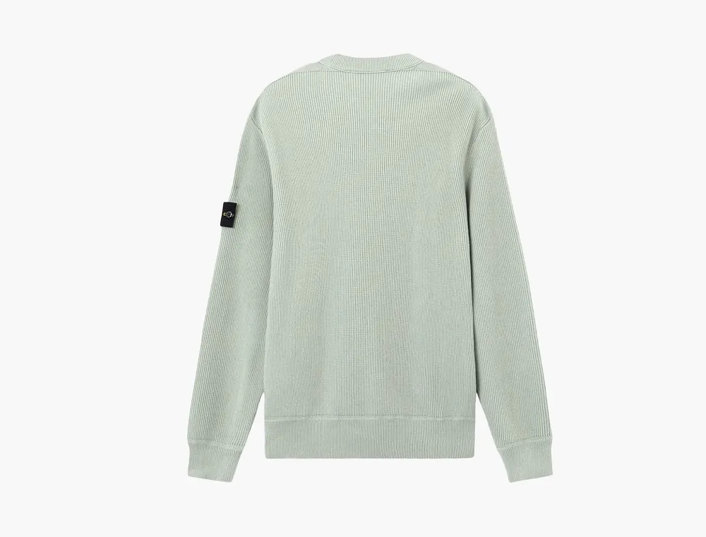 Stone Island Ribbed Soft Organic Cotton Crewneck Jumper Sage Green