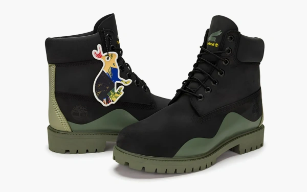 Timberland Heritage 6 Inch Waterproof Boot Black Nubuck with Green  Timberland Heritage 6 Inch Waterproof Boot Black Nubuck with Green