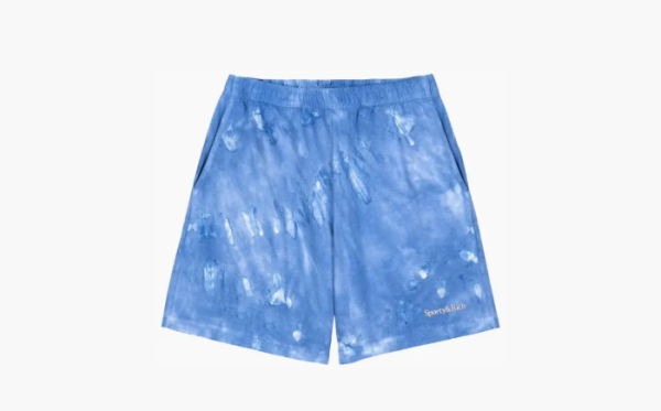 Sporty & Rich Serif Logo Embroidered Tie Dye Gym Short Hydrangea/White 