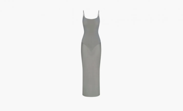 Skims Milky Sheer Low Back Long Dress Gunmetal 