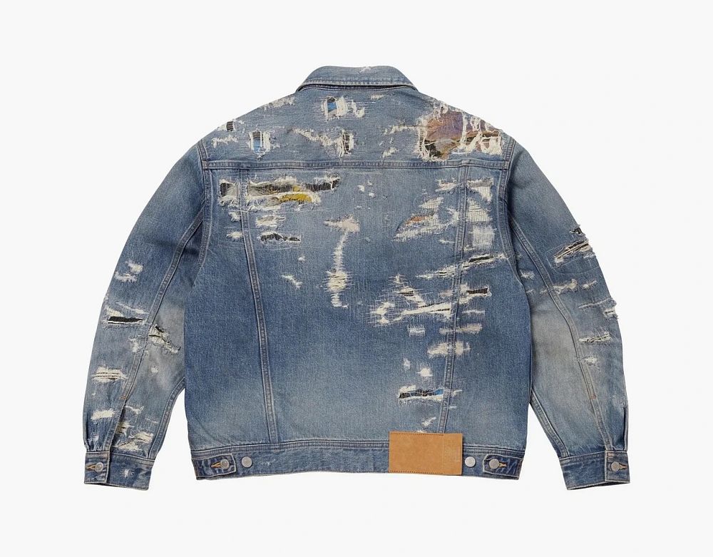 Supreme x MM6 Maison Margiela Distressed Selvedge Denim Trucker Jacket Washed Indigo