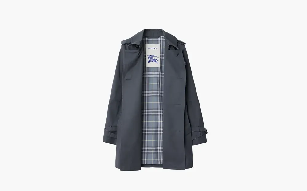 Burberry Short Cotton Blend Trench Coat Gray