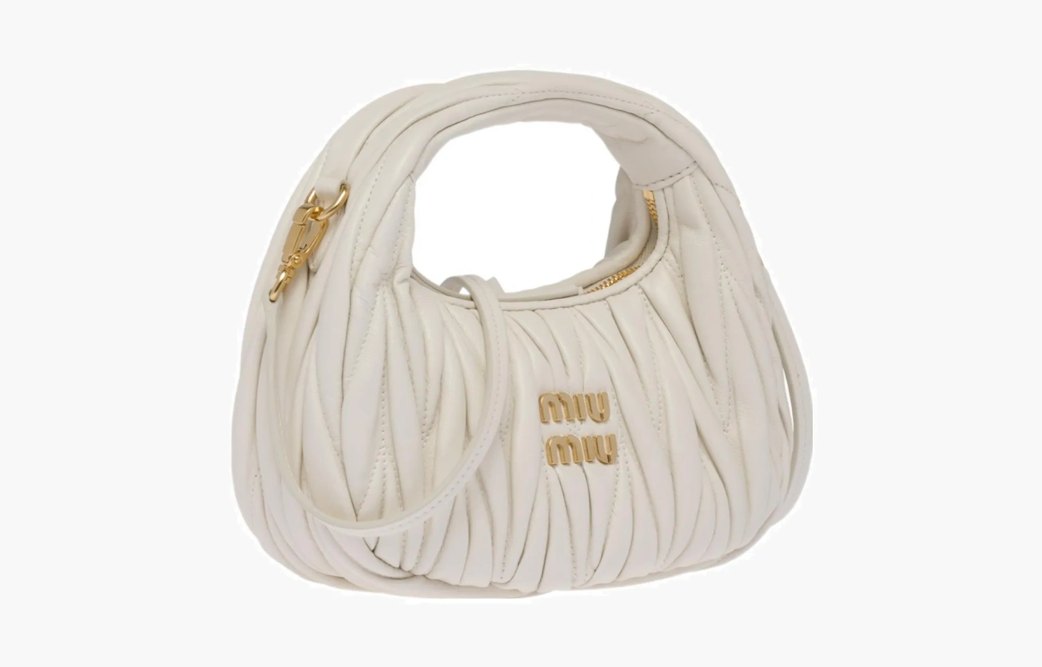 Miu Miu Wander matelassé nappa leather hobo mini-bag "White" 