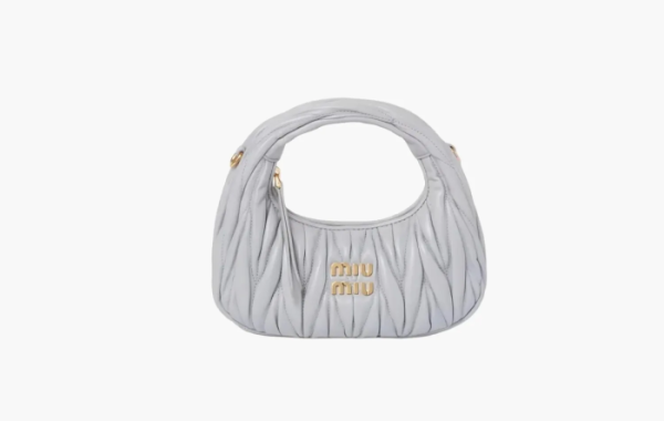 Miu Miu Wander Matelasse Nappa Leather Mini Hobo Bag Light Blue 