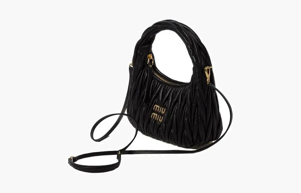 Miu Miu Wander Matelasse Nappa Leather Mini Hobo Bag Black