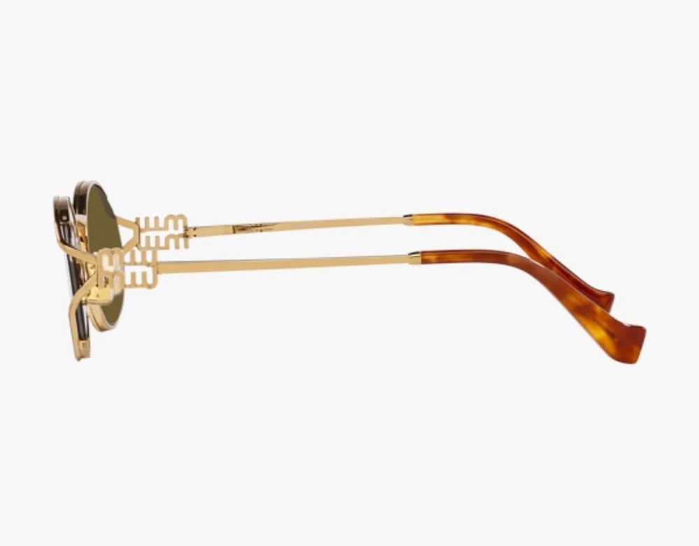 Miu Miu Eyewear Logo Round-frame Sunglasses Gold