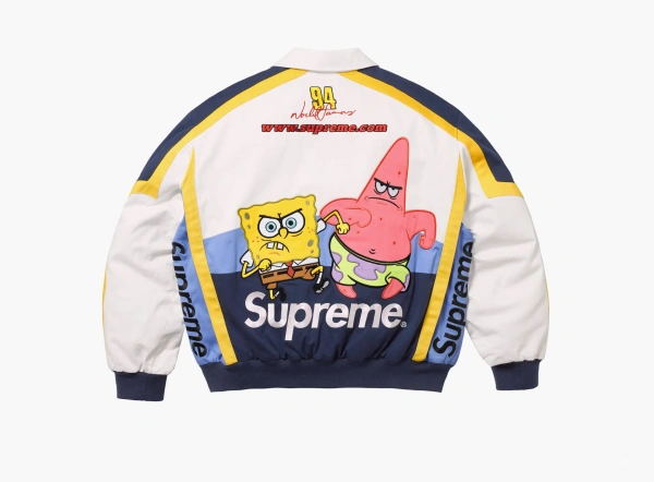 Supreme SpongeBob SquarePants Jeff Hamilton Racing Jacket  White  Supreme SpongeBob SquarePants Jeff Hamilton Racing Jacket  White