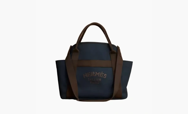 HERMES Waterproof Canvas Equestrian Bag Blue 