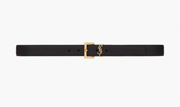 Saint Laurent Cassandre Belt In Grained Leather Noir 