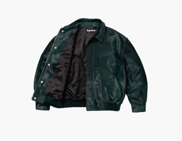 Supreme Ponyhair Varsity Jacket Green  Supreme Ponyhair Varsity Jacket Green