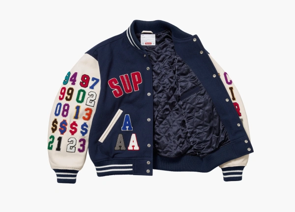 Supreme Praises Varsity Jacket Navy  Supreme Praises Varsity Jacket Navy