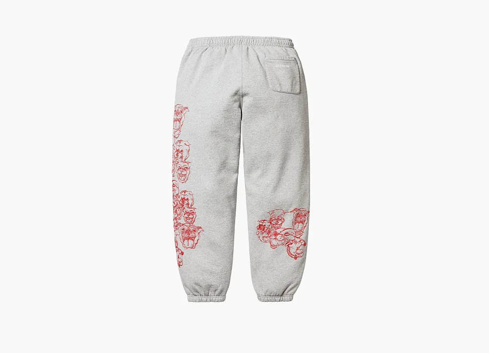 Supreme  Pitbulls Embroidered Sweatpant  Heather Grey