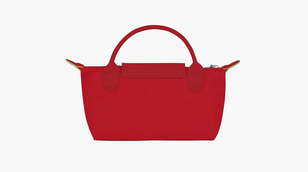 Longchamp Le Pliage Green Handle Pouch Tomato