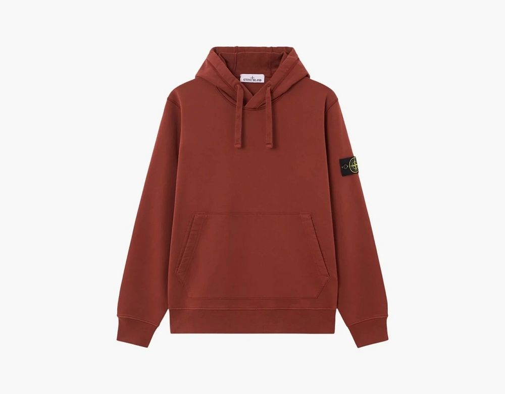 Stone Island Organic Cotton Fleece Hoodie Brick Red